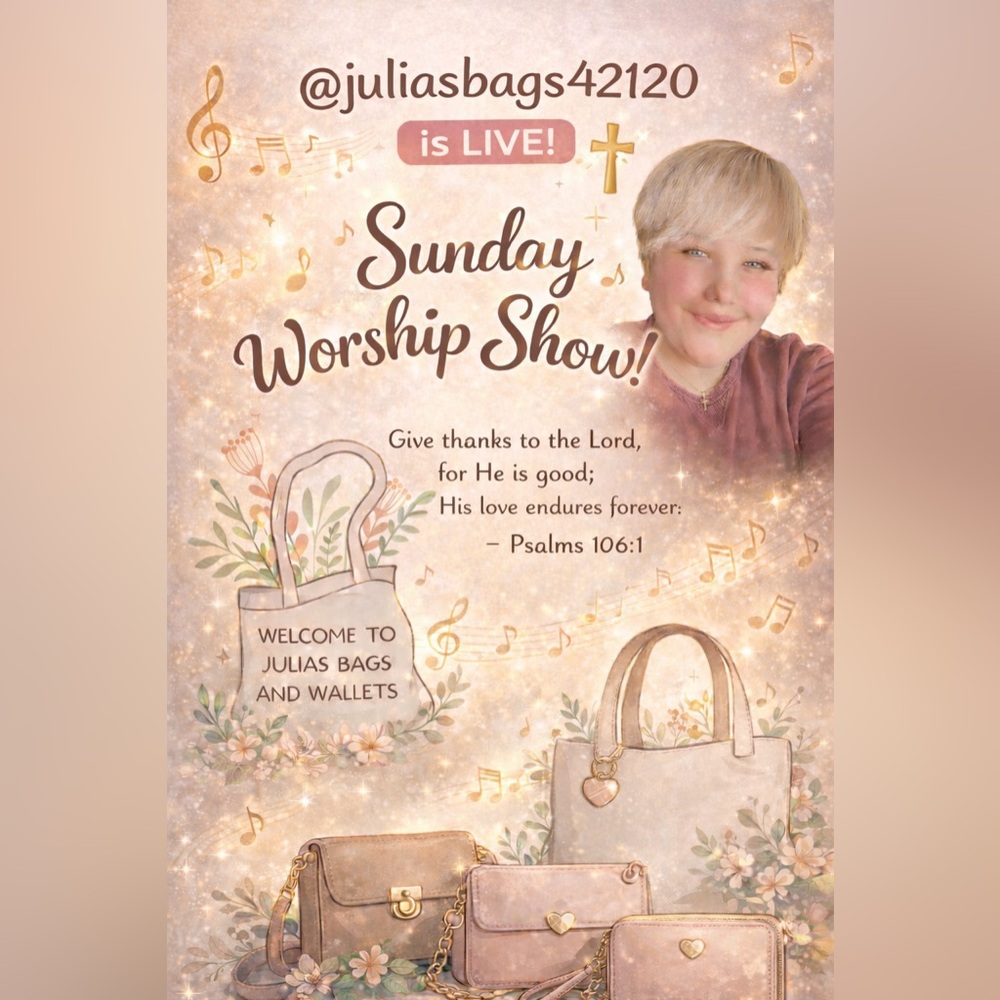 JuliasBags42120’s SUNDAY WORSHIP FLYER LIKE TO BE NOTIFIED WHEN I GO LIVE 💕